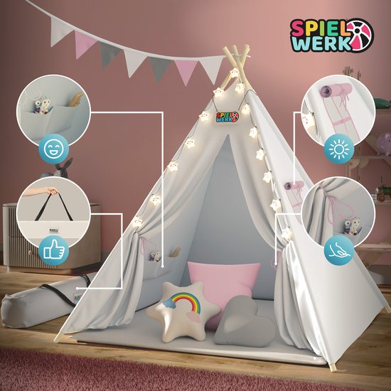 Spielwerk Speeltent – LED 3 Kussens Spanschroef 130x130x160cm - Roze