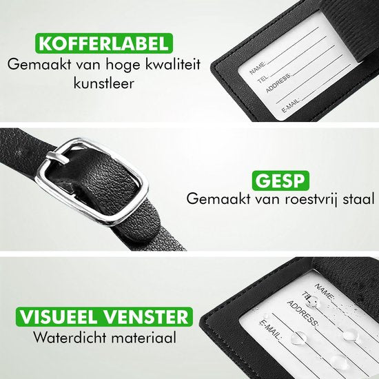 Travelhawk Kofferlabels - PU Leather Bagagelabel - 6 stuks Kofferlabel - Reisaccessoire - Naamlabel - Meerdere Kleuren
