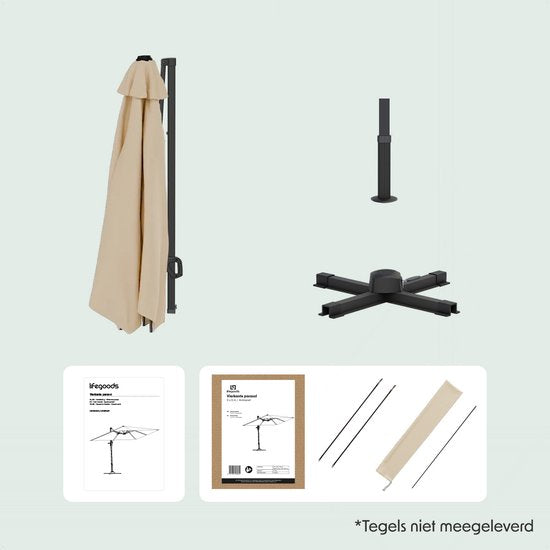 LifeGoods Parasol - 300x300 cm - Kantelbaar - 7 Standen - Waterdicht - met Hoes - Taupe