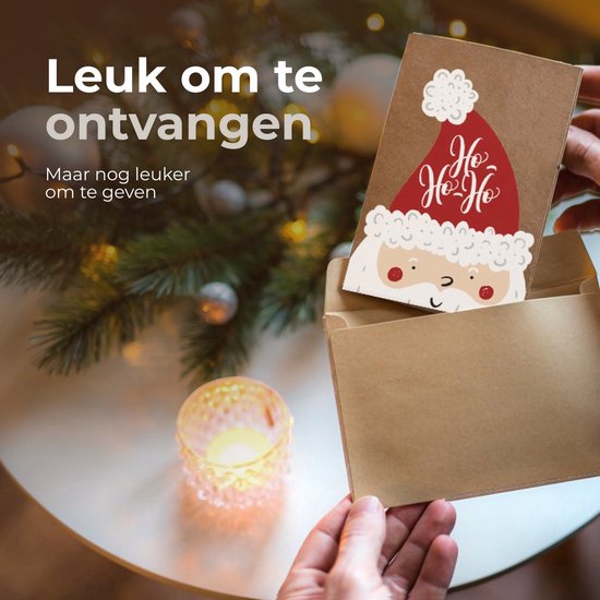Giftmas Kerst Collectie – Wenskaarten & Kerstkaarten Set – 36 Groetenkaarten met 12 Designs – Inclusief Enveloppen en Stickers – Kraft Papier met Zwarte Bedrukking Voor Feestdagen – 20×15 cm