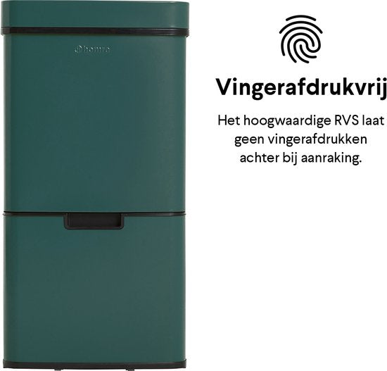 Homra NEXO Prullenbak Afvalscheiding 3 vakken - 72 Liter (2x12 + 48 L) met infrarood Sensor - Design Trio Afvalemmer RVS - Groen - Afvalscheidingsprullenbak - Keuken Afvalemmer - Petrol Groene Recycle Afvalbak - Hygiënisch - Kantoor - Elektrisch