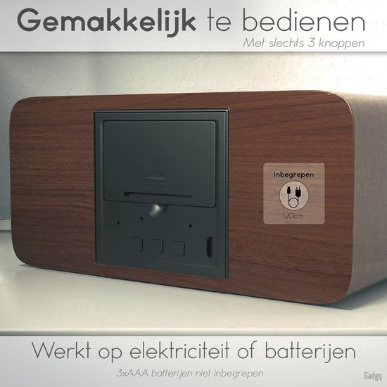 Gadgy Digitale Wekker met Draadloze Oplader - Houten Wekker met Eco Stand - Alarmklok met Temperatuur Datum en Tijd - Cadeau voor Vrouw en Man