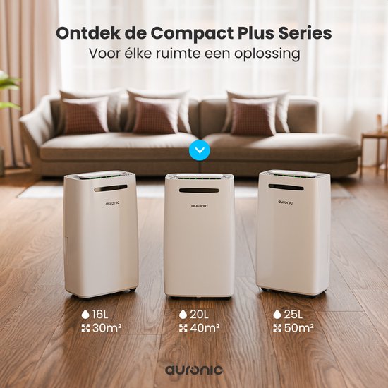 Auronic Luchtontvochtiger - Compact Plus Series - 20L - Slaapkamer, Badkamer, Woonkamer en Kantoor - Vochtvreter voor in Huis - Wit