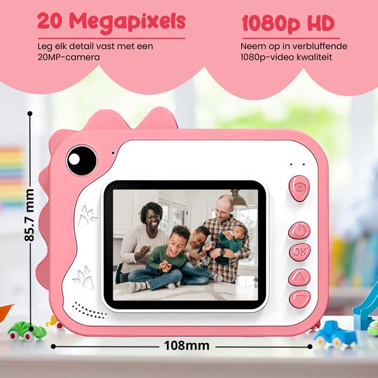 K&L® 3 IN 1 Digitale Kindercamera + Instant print + speelcamera - 32GB micro sd kaart - camera kinderen - Vlogcamera met games - Fototoestel voor Kinderen - Klein Formaat Speelgoed - Met videofunctie - Roze