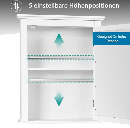 Costway - Badkamer - Spiegelkast - Hout -Wit - 56 x 15 x 69,5 cm