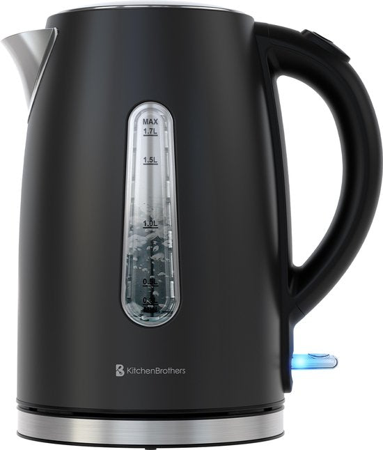 KitchenBrothers Waterkoker - Elektrisch - 1,7L - 2200W - RVS Waterkoker - Zwart