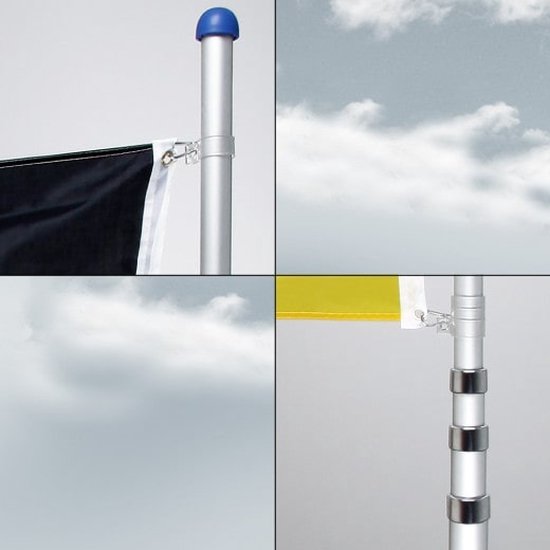 Telescopische vlaggenmast aluminium incl Duitse vlag 630cm zwart rood goud zilver