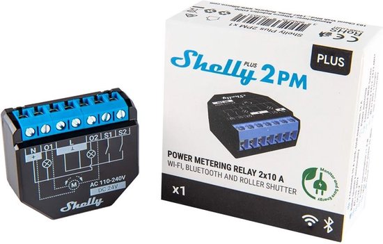 Shelly Plus 2PM WLAN Schakelaar - Wi-Fi Bluetooth - Zwart - 3 Stuks