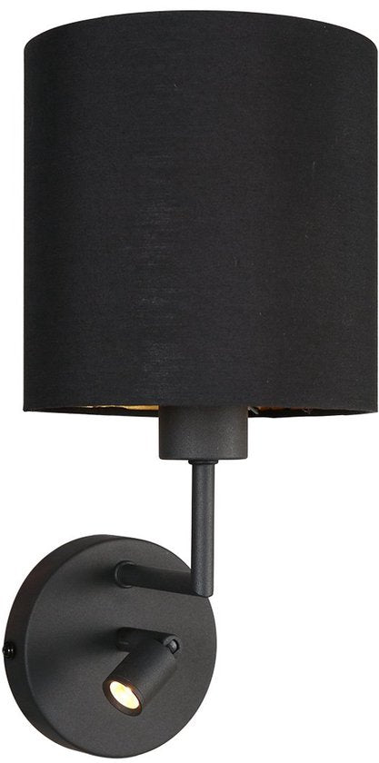 Wandlamp Noor 1562ZW - Verstelbaar met leeslampje, Goud/Zwart, Metaal/Textiel, Mexlite - Tijdloos Design voor Binnengebruik