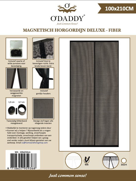 O'DADDY Deurgordijn Deluxe FIBER - Magnetisch Vliegengordijn - Voor Nieuwbouw en Standaard Deuren - Eenvoudige Installatie - Witte Hor - 100x210 cm