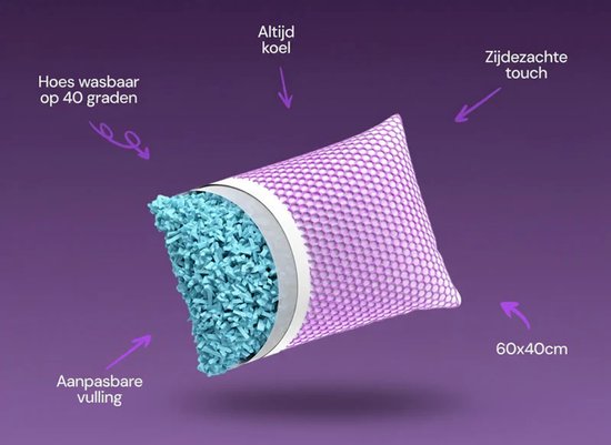 Kameo® Flex Hoofdkussen | Aanpasbaar Hoofdkussen voor Nekklachten | Met FlexGrid Koeltechnologie | 60x40cm | Wasbaar | Hoofdkussen voor Zijslapers en Rugslapers | Traaschuim Hoofdkussen | Nekkussen