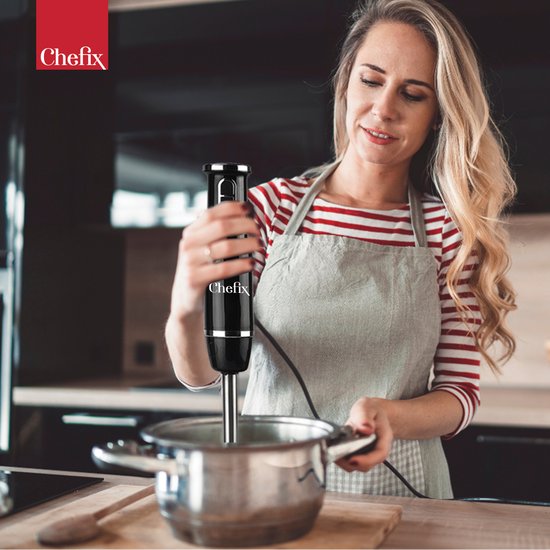 Chefix Staafmixer Set 4-in-1 – Staafmixers – Hakmolen Garde Klopper Maatbeker – 750 W – Zwart