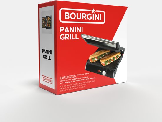 Bourgini Contact Grill Classic - Paninigrill en Tosti ijzer - Anti-aanbaklaag - Zwevend deksel - Grillapparaat - Contactgrill - RVS - BPA vrij