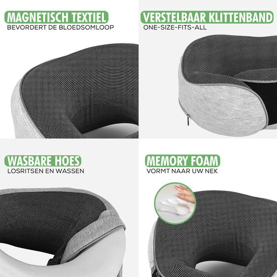 Travelhawk Nekkussen - Luxe Reiskussen - Memory Foam - Nekkussen Vliegtuig, Auto, Bus, Trein en Camping - Nek Kussens - Grijs