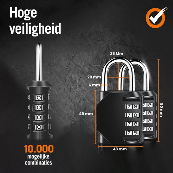 VAIVE Hangslot met Cijfercode - Cijferslot - Slot - Hangslotje - Voor binnen en buiten