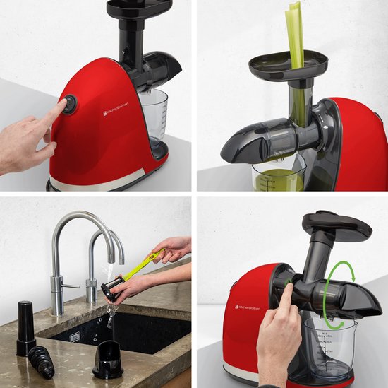 KitchenBrothers Slowjuicer - Juicer - Sapcentrifuge - Groenten en Fruitpers - 700ml - Met Pulpreservoir - Juice Maker - Rood