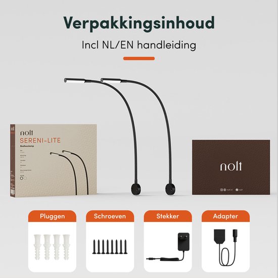 Nolt Leeslamp voor in Bed - Nachtlampje Dimbaar - 2 Bedlampjes - Bedlamp Slaapkamer - Leeslampjes Hoofdbord - Leeslampje Volwassenen