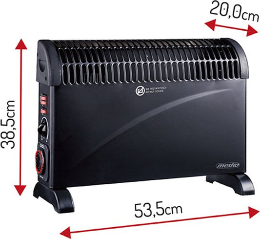 Mesko Elektrische Convector Kachel - Instelbare Thermostaat - 3 Warmtestanden - 2000W - Zwart