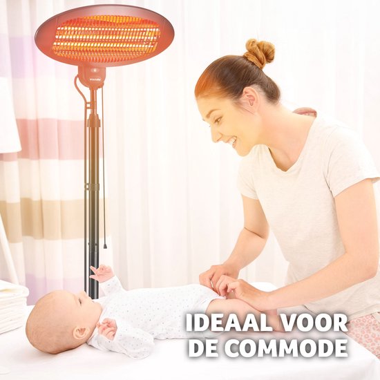 tectake® - Infraroodstraler - Luchtverhitter met stand- of wandmontage - Warmtelamp voor babyverschoontafel - Verwarmer badkamer - Infraroodstraler terras - Elektrische kachel - 2000W - 3 niveaus