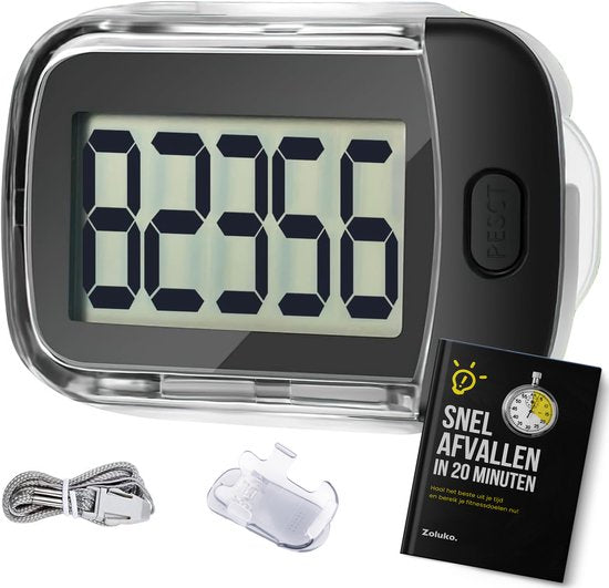Zoluko Stappenteller – Incl. Batterij, Draagclip, Draagkoord en E-Book - 3D Technologie - Groot Scherm - Stappenteller Broekzak - Stappentellers - Activity Tracker - Activity Trackers - Stappenteller Clip - Pedometer - Zwart