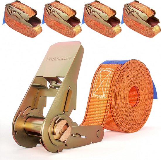 4 stuks spanbanden met ratel, in 4 m, 5 m of 6 m, ratelriemen, TÜV/GS-gecertificeerd, met dubbele naad, sjorbanden, weerbestendig en robuust