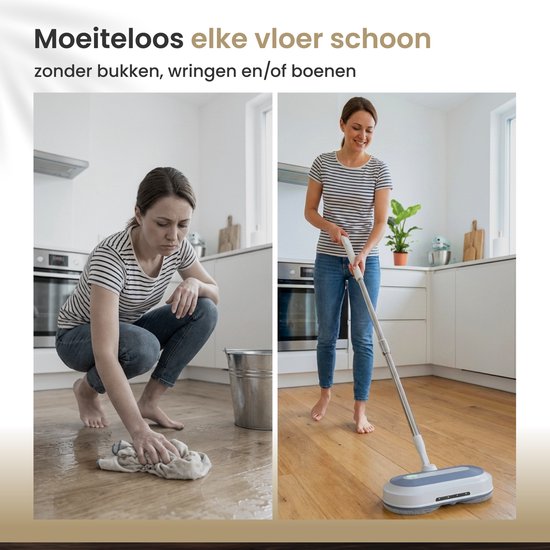 Vapore Elektrische Dweil Draadloos - 150×150 RPM Dual Rotatie - 40 min Accu - LED Verlichting - Vloerreiniger - Alle Harde Vloeren - Stil 77.5 dB - Dweilsysteem met Spray