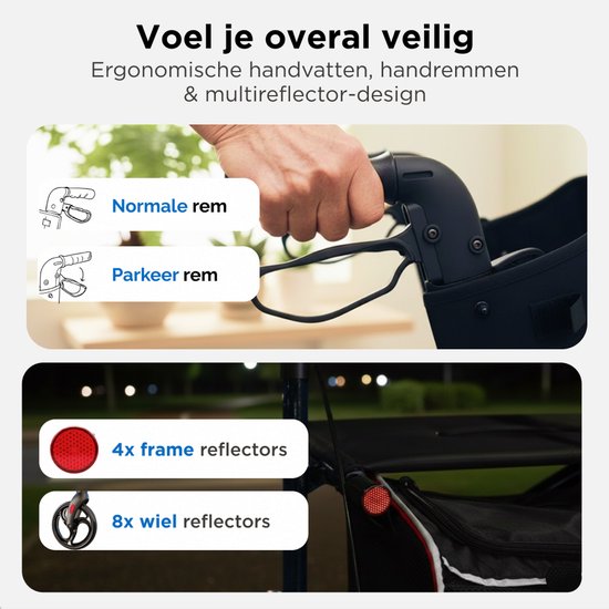 Medzone Rollator Lichtgewicht en Opvouwbaar - Binnen en Buiten - Zitfunctie - Rugleuning en Wandelstok Houder - Zwart