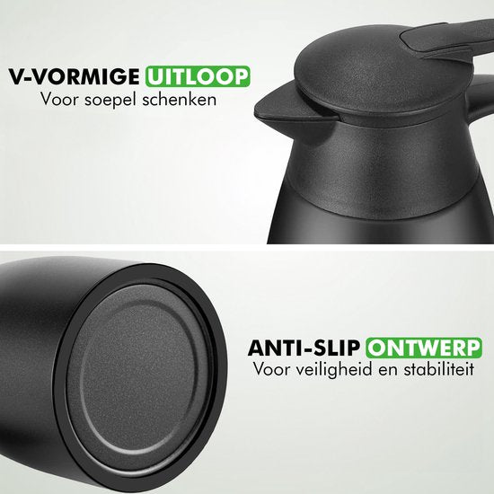 Travelhawk Thermoskan - 2 Liter - Isoleerkan - Zwart - Koffie - Thee - Voor warme en koude dranken