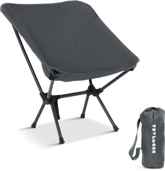 TRVLMORE Campingstoel - Opvouwbaar - 100KG Draagvermogen - Incl. Draagtas - Klapstoel - Visstoel - Kampeerstoel - Vouwstoel - Grijs