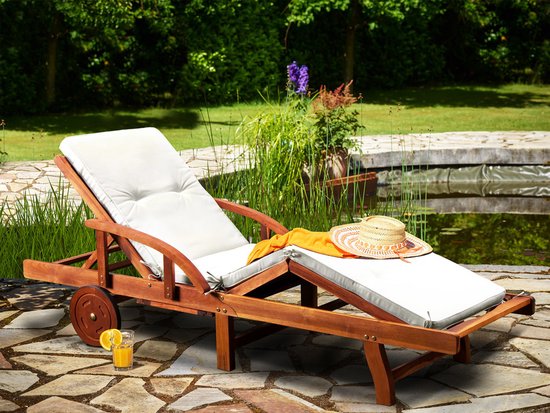 Casaria Acaciahout Ligbed – met Wielen & Verstelbare Tafel – Bruin