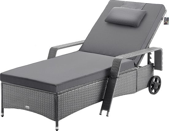 Casaria Polyrattan Ligstoel – Incl. Kussen 160 Kg – Grijs Antraciet