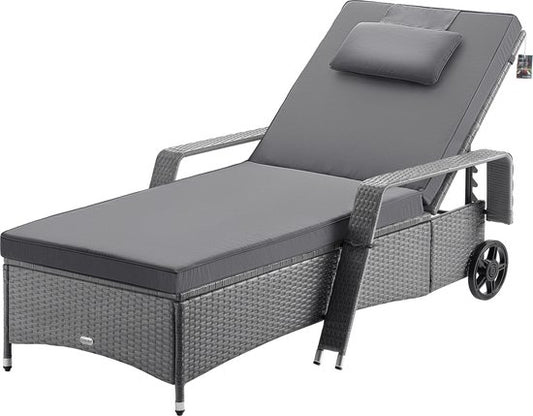 Casaria Polyrattan Ligstoel – Incl. Kussen 160 Kg – Grijs Antraciet