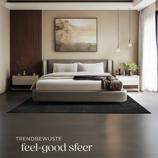 tectake® Kortpolig Vloerkleed - 160 x 230 cm - Zwart - 1630 g/m² Poolgewicht - Tapijt voor Woonkamer, Slaapkamer, Eetkamer - Onderhoudsvriendelijk en Wasbaar - Antislip Ondertapijt - Allergievriendelijk - Diverse maten en kleuren