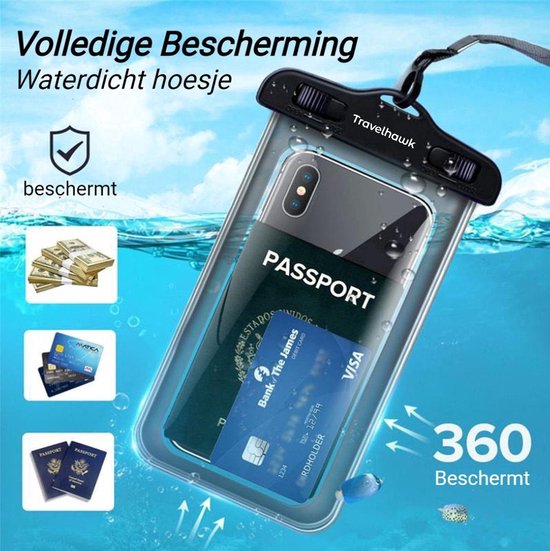 Travelhawk Waterdichte Telefoonhoesjes – Drybag Set 2 stuks – Smartphone & Paspoort – Doorzichtig