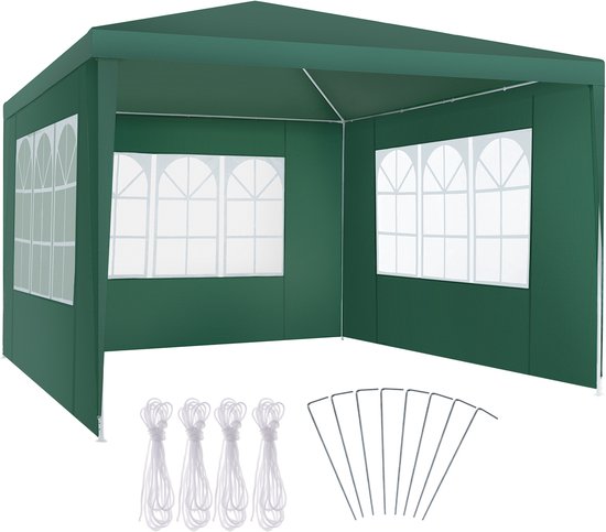 Tectake Partytent - Paviljoen - Opvouwbaar - Zijwanden - Waterdicht - 300 x 300 cm – Groen