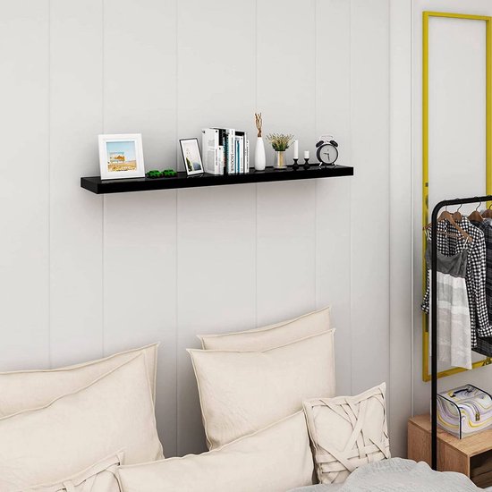 WOLTU Wandplank Zwart Hoogglans – 25 x 22,9 x 3,8 cm – Zwevende MDF Plank met Verborgen Bevestiging