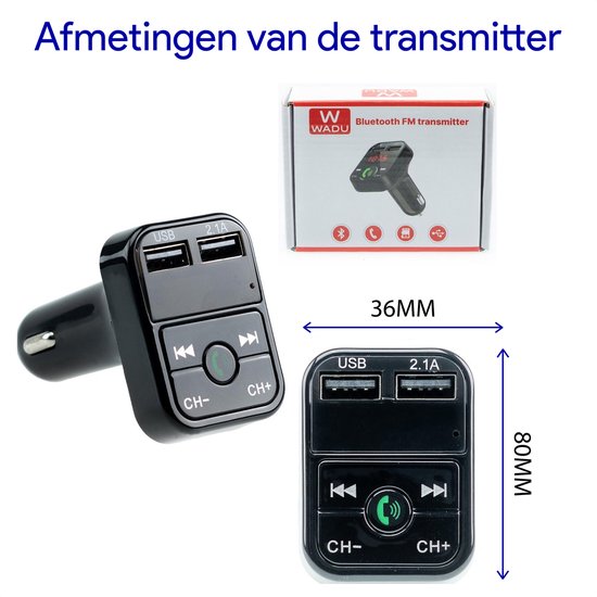 WADU Bluetooth FM Transmitter - Bluetooth ontvanger voor in de auto - USB - Handsfree carkit