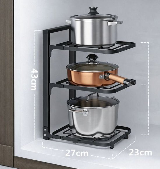 Ceruzo Verstelbaar Pannenrek - 3 lagen-Ruimtebesparend- Koolstofstaal – 23 x 27 x 43 cm