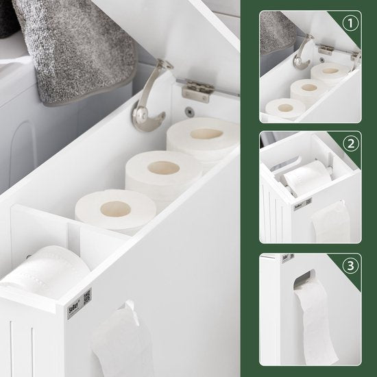 SoBuy Lage Kast, Staande Smalle Opbergkast, Smalle Badkamerkast, Toiletkast - Wit, 60x20x75cm, BZR111-W