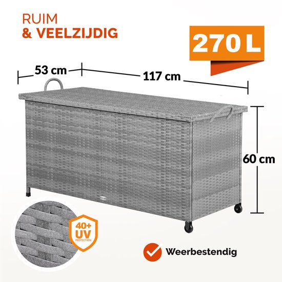 Casaria Opbergkist – Weerbestendig 122x56x61cm 420L - Grijs