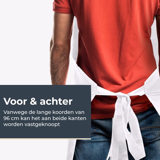 Keukenschort - Water- en vuilafstotend - Professioneel Kookschort - Schort voor Dames en Heren - Horeca Sloof - Unisex - Verstelbare Gesp - Extra Grote Vakken - Wit