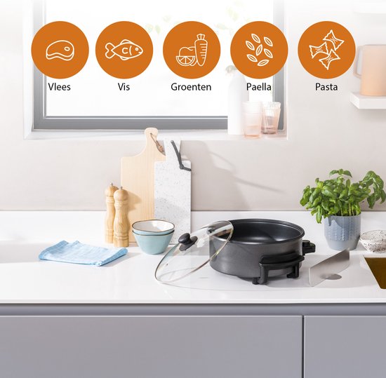 Tristar Hapjespan PZ-9135 - Elektrische Hapjespan met Deksel 30 cm - Snackpan XL - Anti-aanbaklaag en Regelbare Thermostaat - Maximaal 250 ⁰C - Zwart