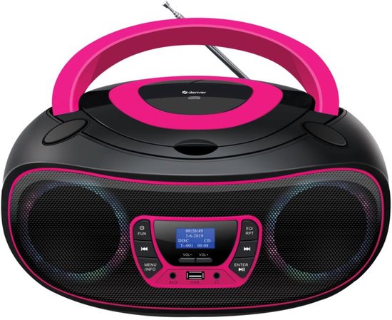 Denver Draagbare DAB Radio CD Speler Kinderen - Bluetooth - Lichteffecten - Boombox - AUX - FM - TDB212PINK