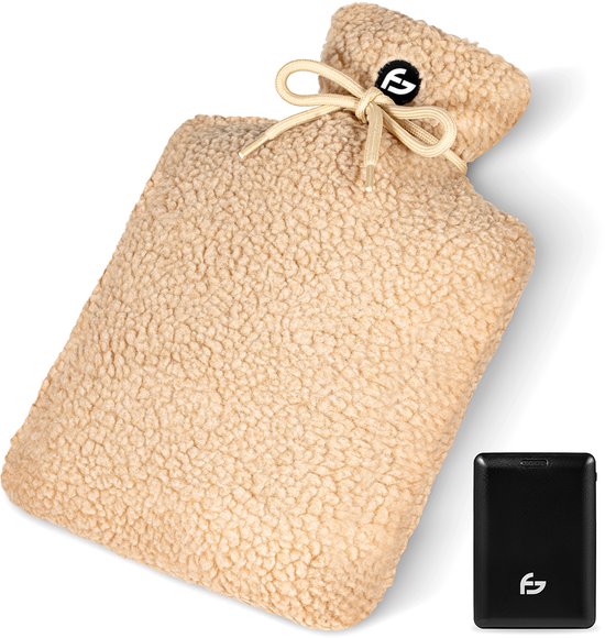 Elektrische Kruik – 3 Standen – Kruik – 10.000 mAh Powerbank – Wasbare Hoes – Oplaadbare Kruik – Teddy Beige – Saaf Comfort
