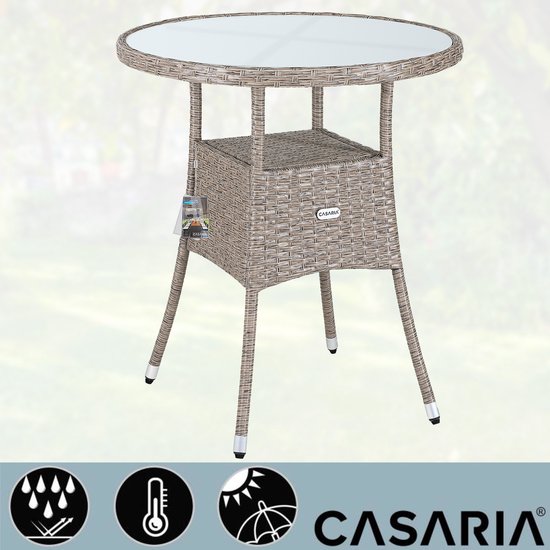 Casaria Bijzettafel - Rond 60cm Weerbestendig Polyrattan - Grijs Beige