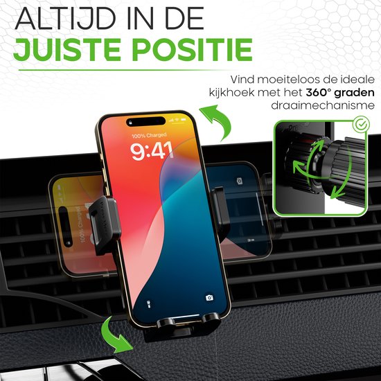 iSetchi FlexMount - Telefoonhouder Auto Ventilatie - Ventilatierooster - GSM Houder - Auto Accessoires - Universele Houder - Uitschuifbaar Design - Zwart