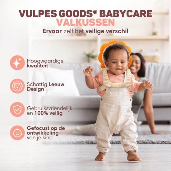 Vulpes Goods® BabyCare - Baby Hoofdbeschermer - Baby Valkussen - Baby Veiligheidskussen - Valrugzak - 3D Ademend - Veilig leren lopen - Leeuw