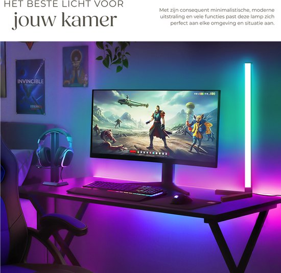 tectake® Slimme LED Vloerlamp Spectra - Hoeklamp met 16 miljoen Kleuren - 200 Lichteffecten - Staande Smart Lamp - 145 cm - Dimbaar - Bediening met App, Afstandsbediening, Knop en Spraak - Woonkamer Vloer Lamp - Sfeerverlichting