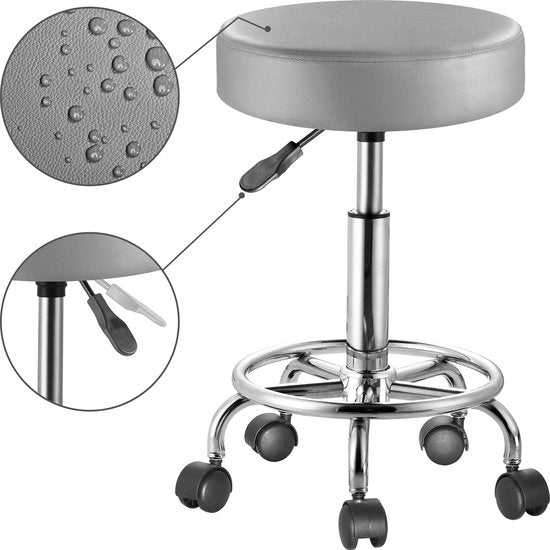 Rolkruk - Hoogte Verstelbaar 360° Draaibaar - 51-65cm Zithoogte Grijs