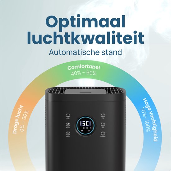 Auronic Luchtbevochtiger - 4 l Capaciteit - Aromatherapie - Nachtmodus - BPA-vrij & Fluisterstil - 360 Graden Mondstuk - Kunststof - Zwart